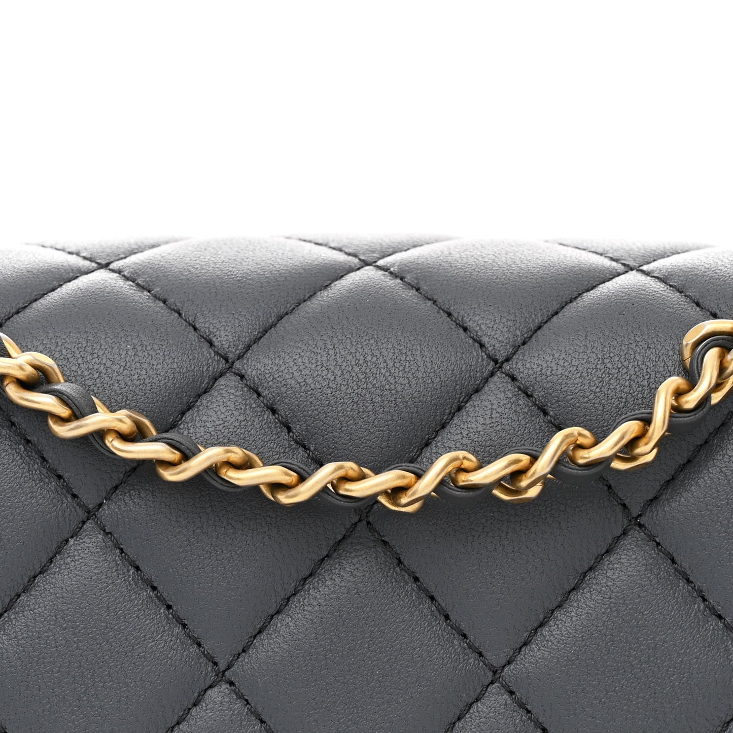 Lambskin Quilted Mini Rectangular Pearl Crush Flap Dark Grey