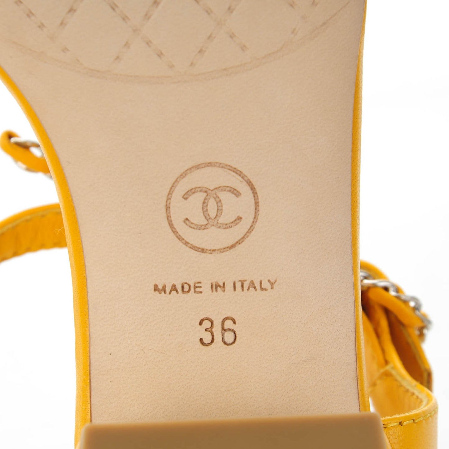 Lambskin CC Chain Thong Sandals 36 Yellow