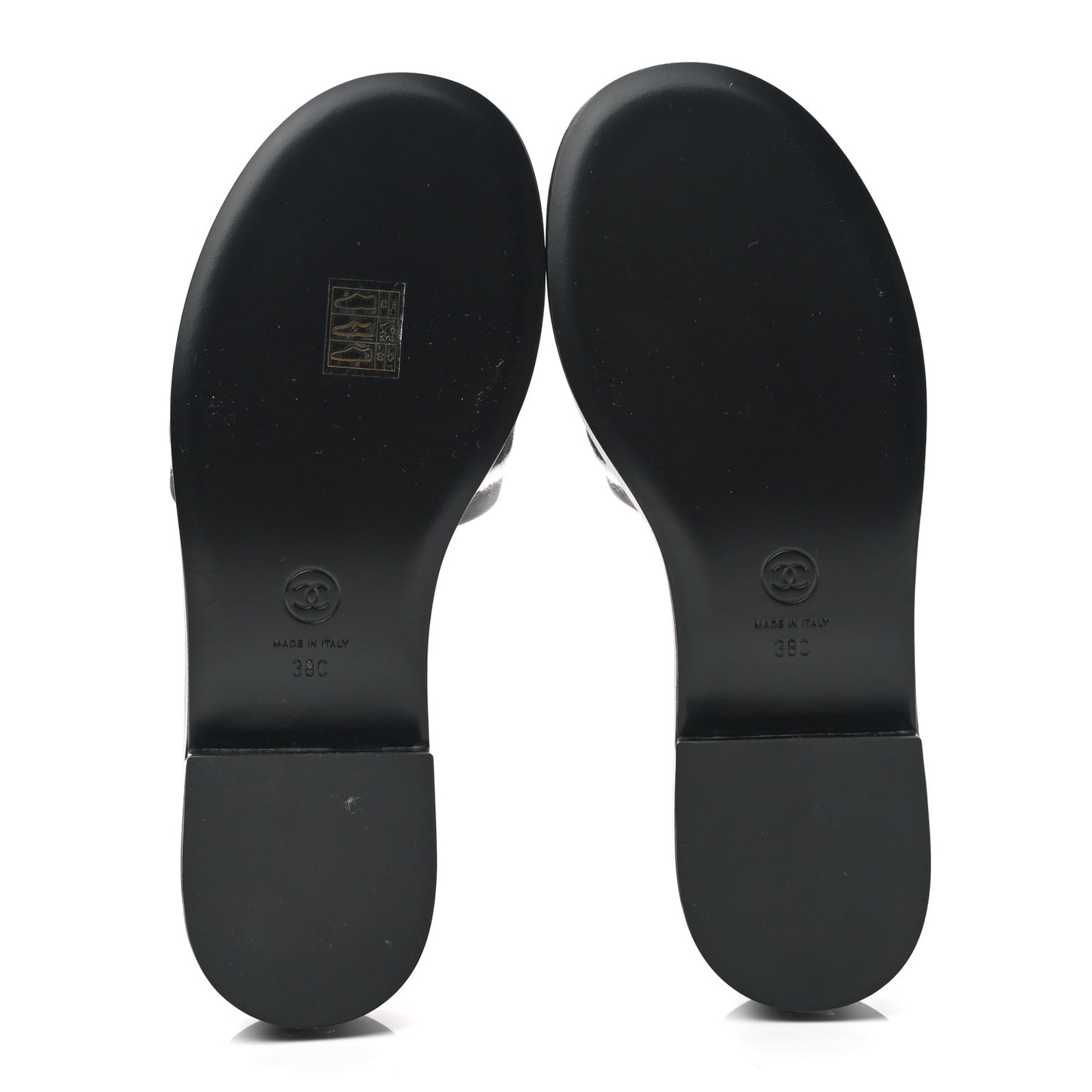 Lambskin Embroidered CC Mule Sandal 38 Black White