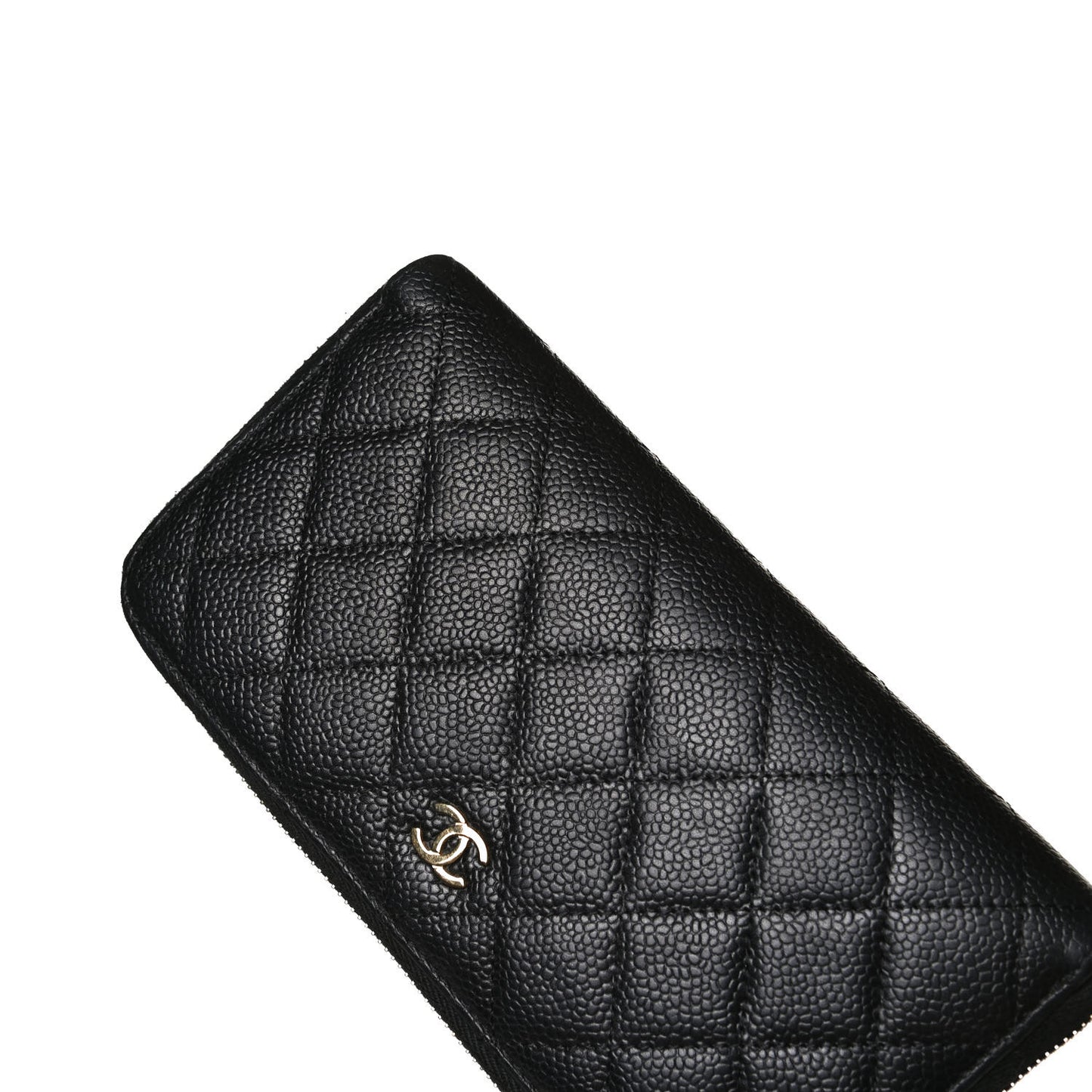 Caviar Quilted Large Gusset Zip Around Wallet Black