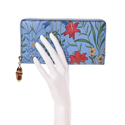 Gucci Calfskin New Flora Bamboo Zip Around Long Wallet Azure 2 of 8