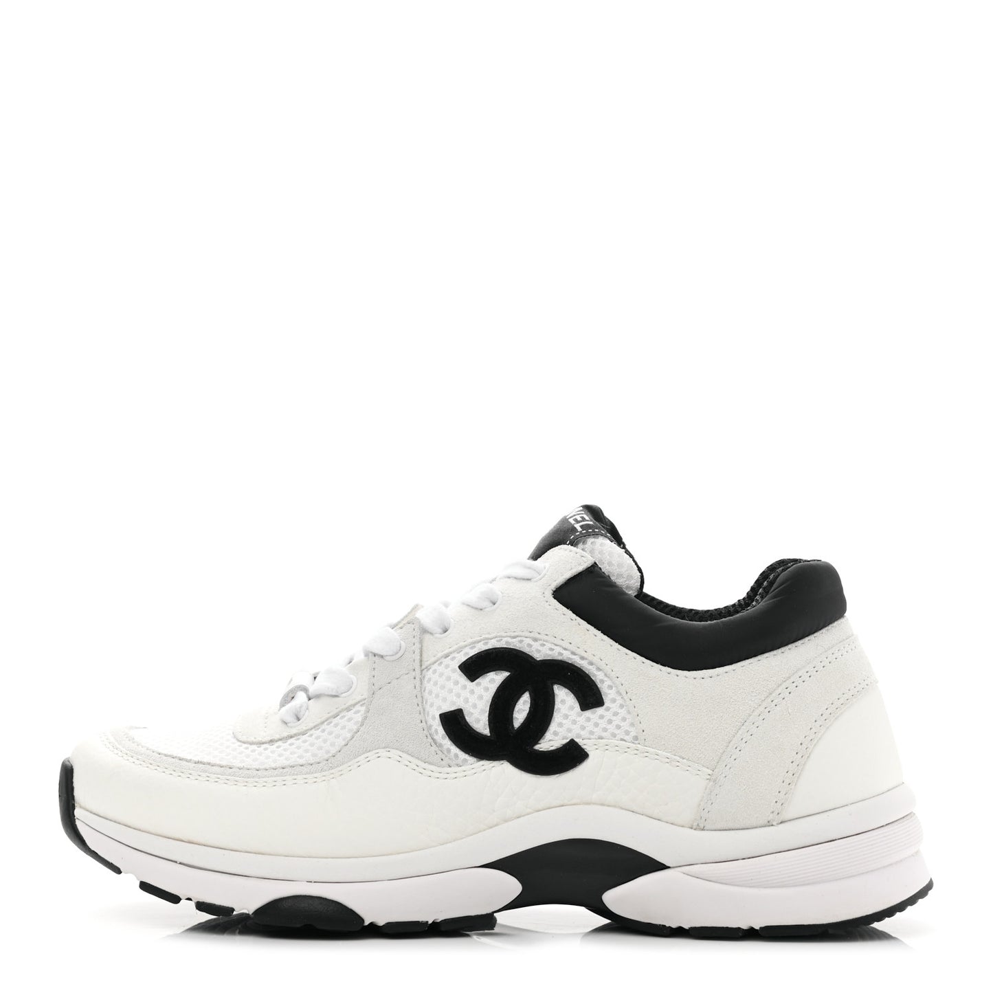 Mesh Suede Calfskin Grained Calfskin Womens CC Sneakers 37 White Black