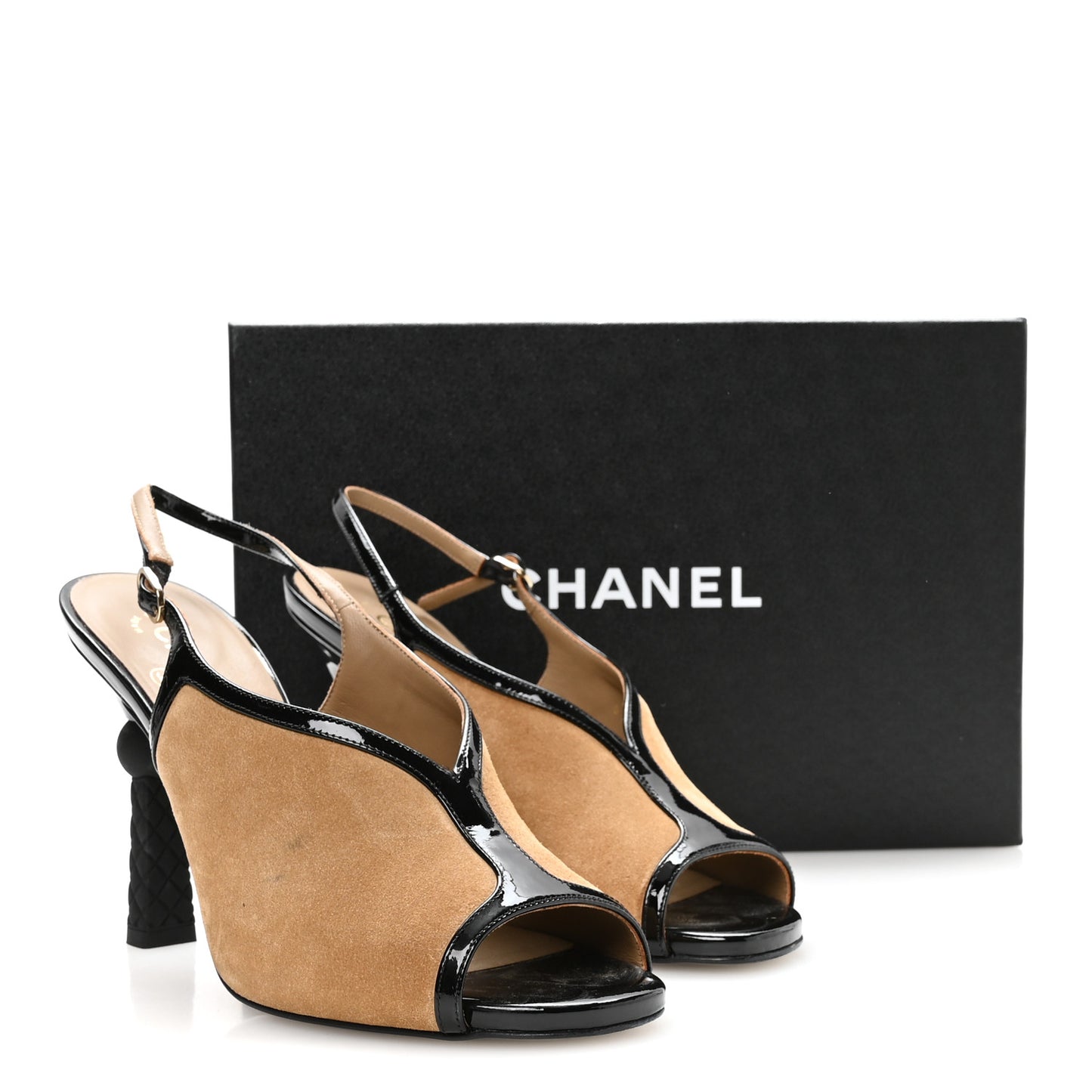 Suede Calfskin Patent Calfskin Slingback Sandals 39.5 Beige Black