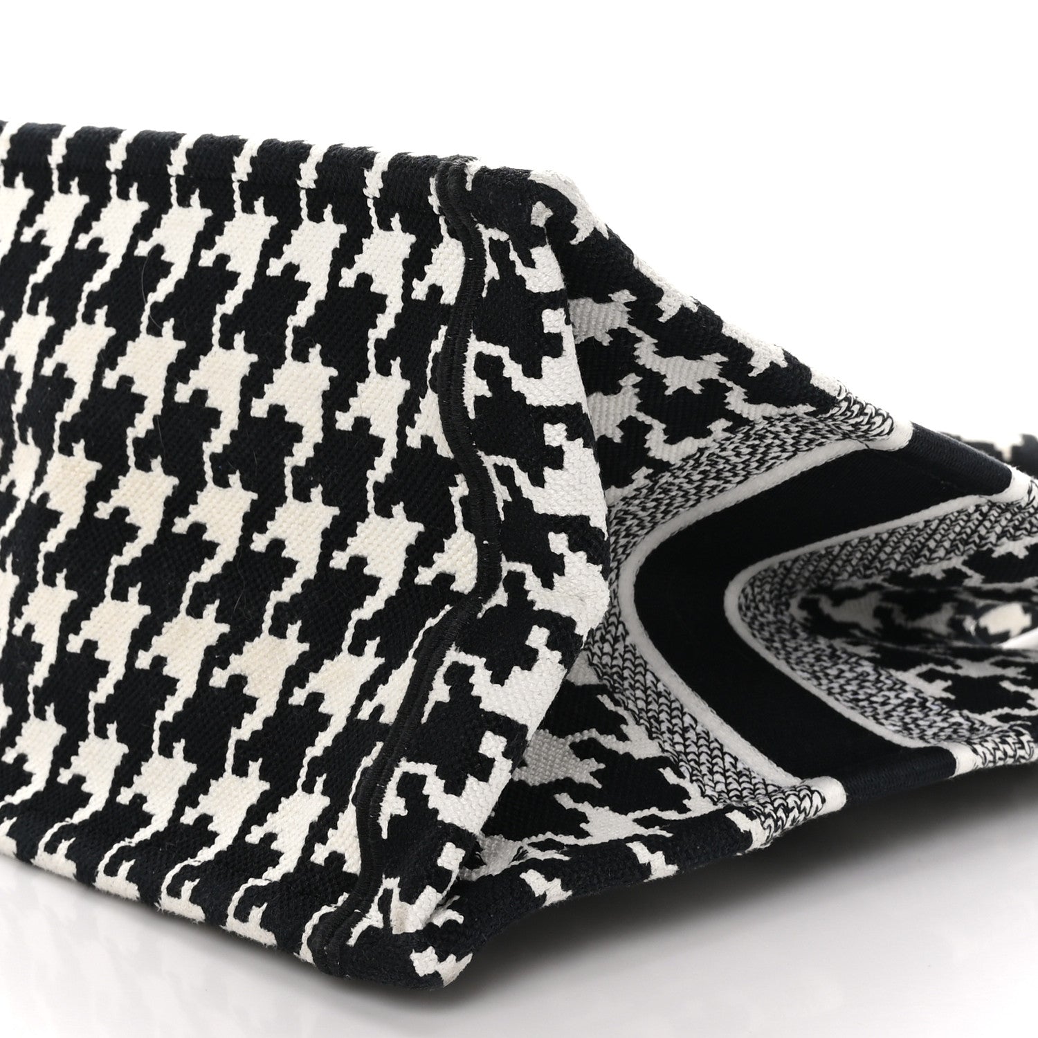 Christian Dior CHRISTIAN DIOR Canvas Macro Houndstooth Embroidered Medium Book Tote Black White 10 of 13