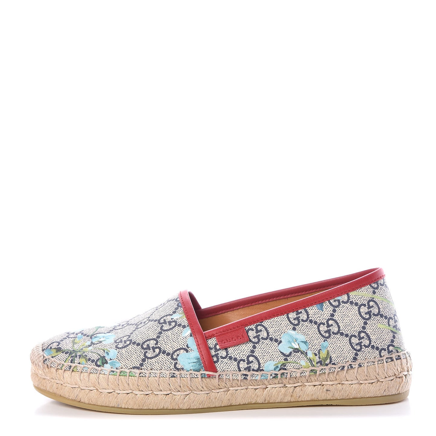 GG Supreme Monogram Blooms Espadrilles 37.5 Beige Blue Navy Hibiscus Red