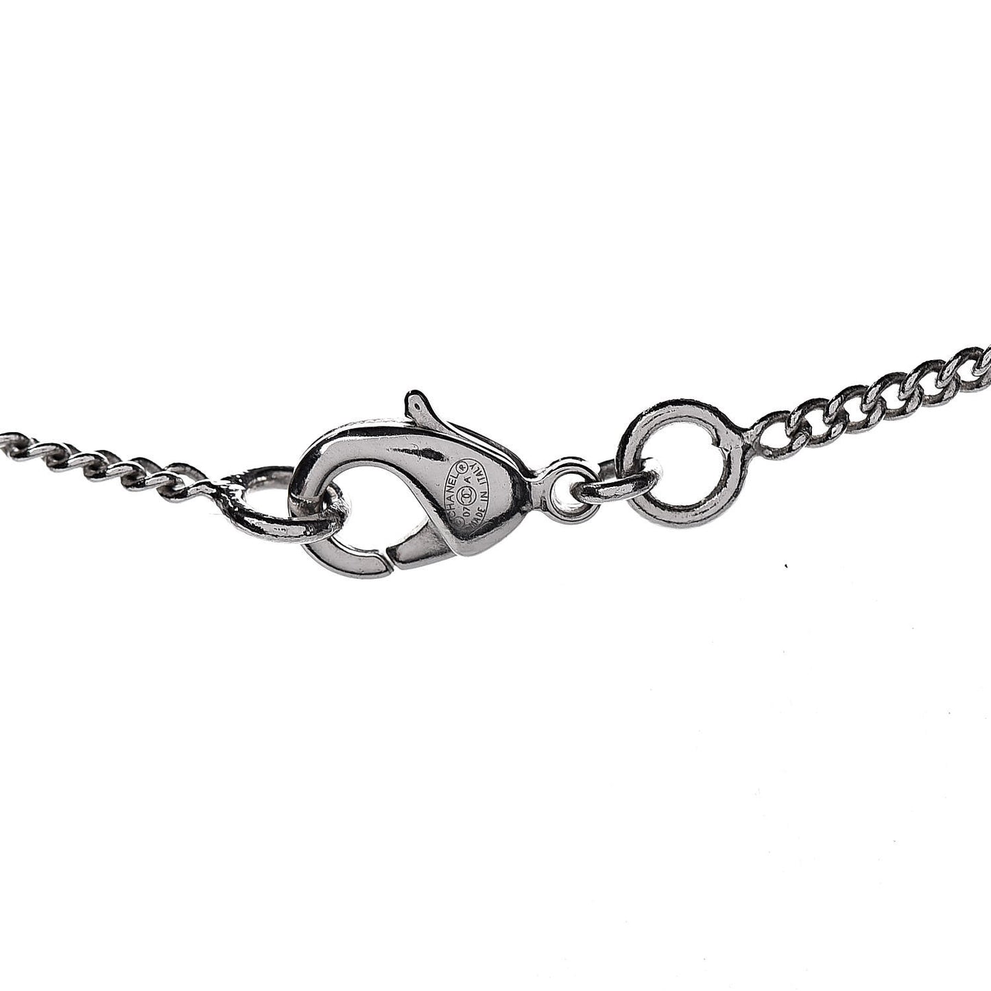 Crystal Pearl CC Drop Necklace Silver