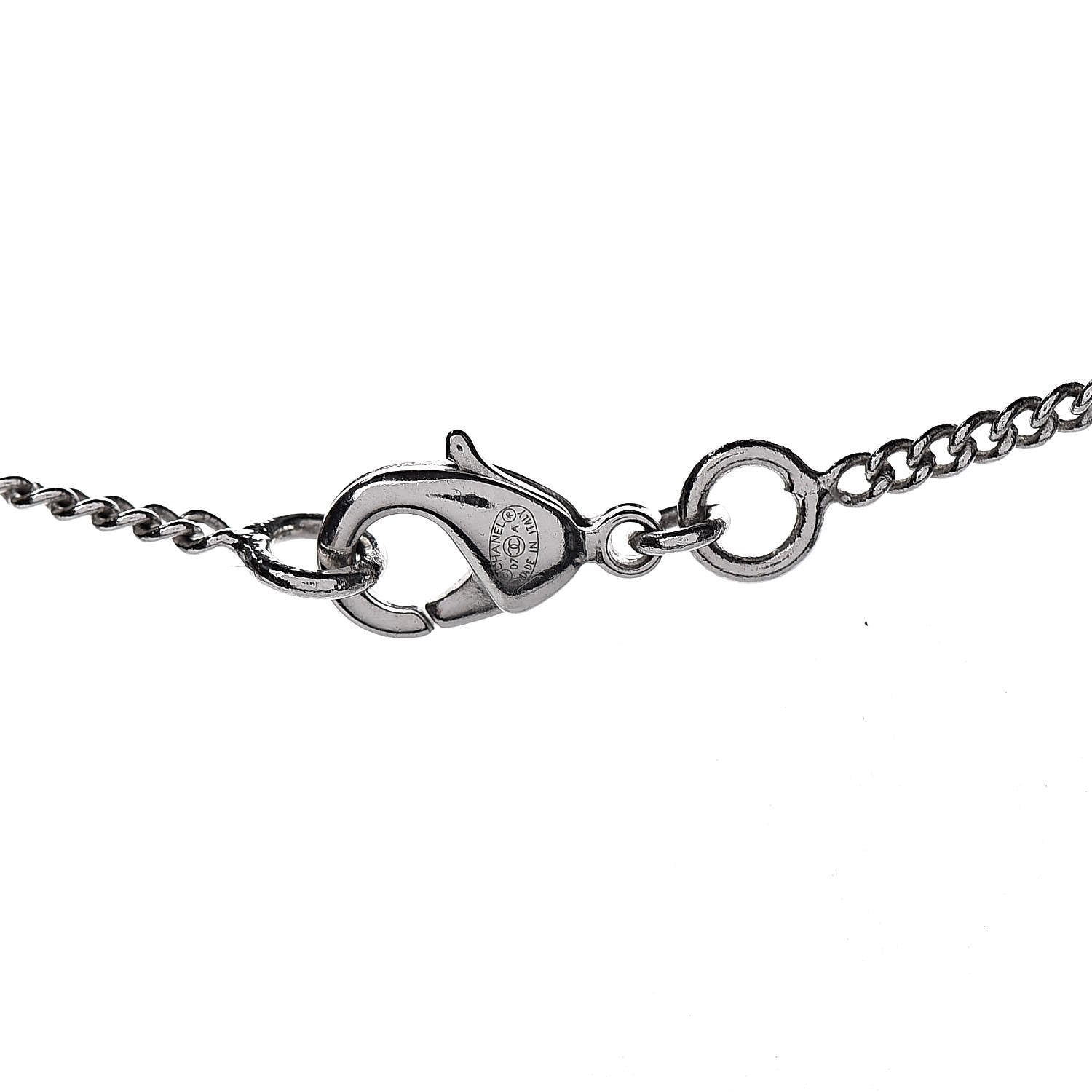 Chanel Crystal Pearl CC Drop Necklace Silver 5 of 5