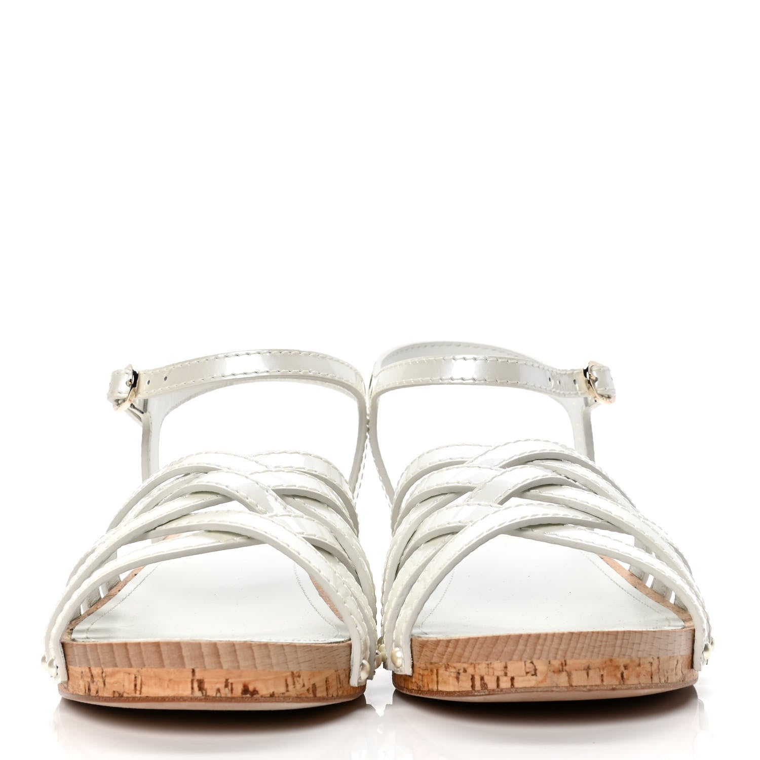 Chanel Metallized Patent Calfskin Sandals 39 Ivory 2 of 4