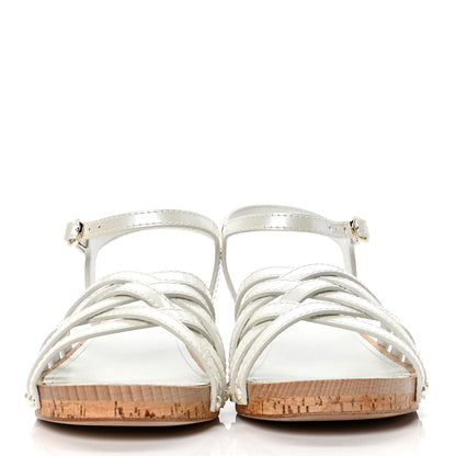 Chanel Metallized Patent Calfskin Sandals 39 Ivory 2 of 4