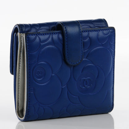 Chanel Lambskin Camellia Embossed French Wallet Blue 3 of 9