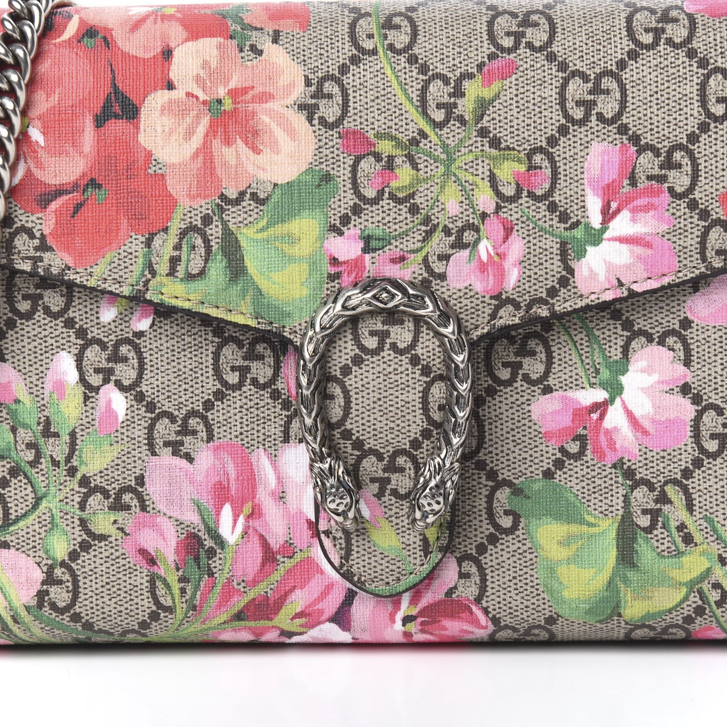 GG Supreme Monogram Blooms Mini Dionysus Chain Wallet Beige Multicolor Dry Rose