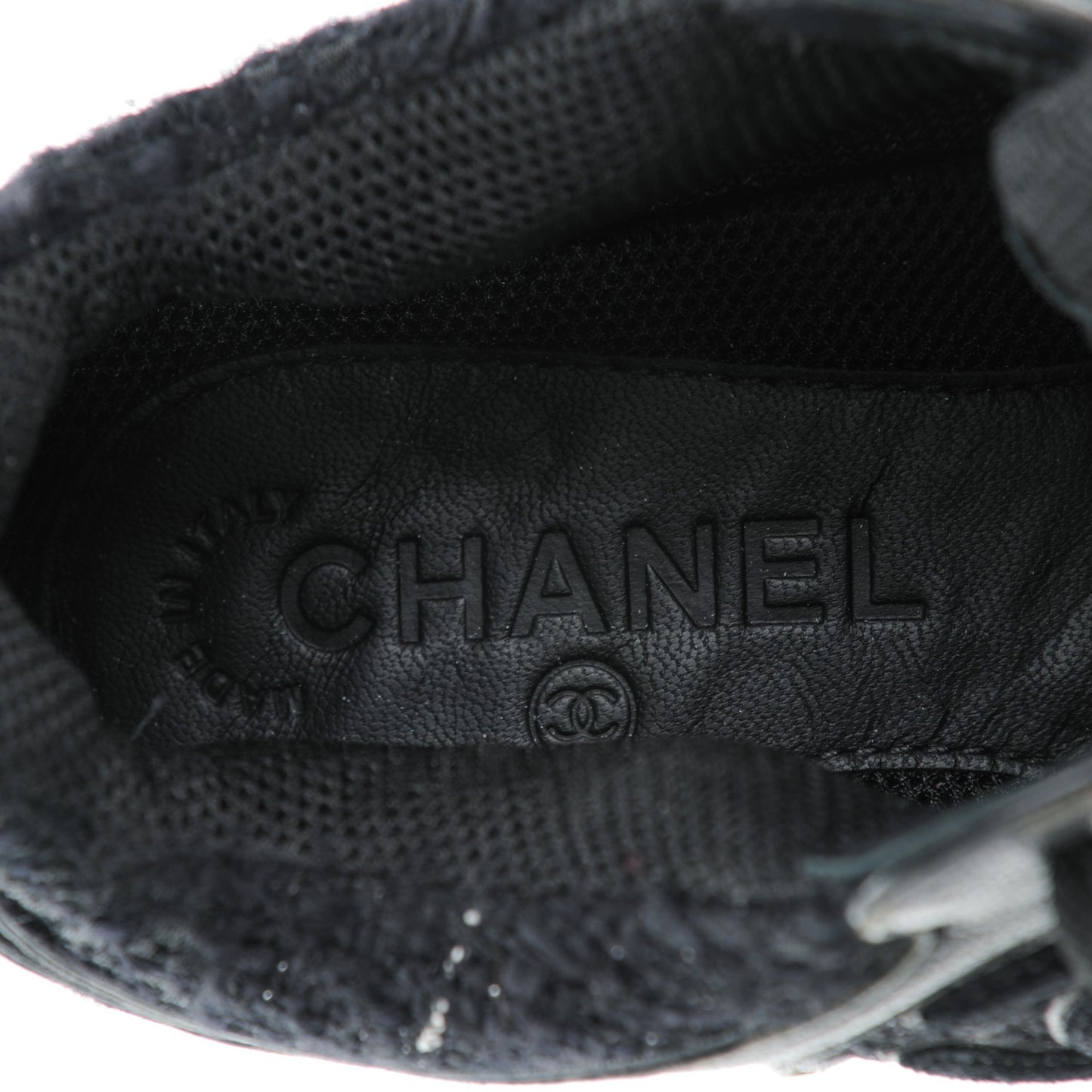 Tweed Suede Goatskin CC Sneakers 35.5 Black White