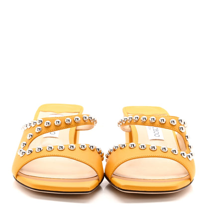 Jimmy Choo Calfskin Jacci 45 Studded Mule Sandals 41 Sun Silver 2 of 10