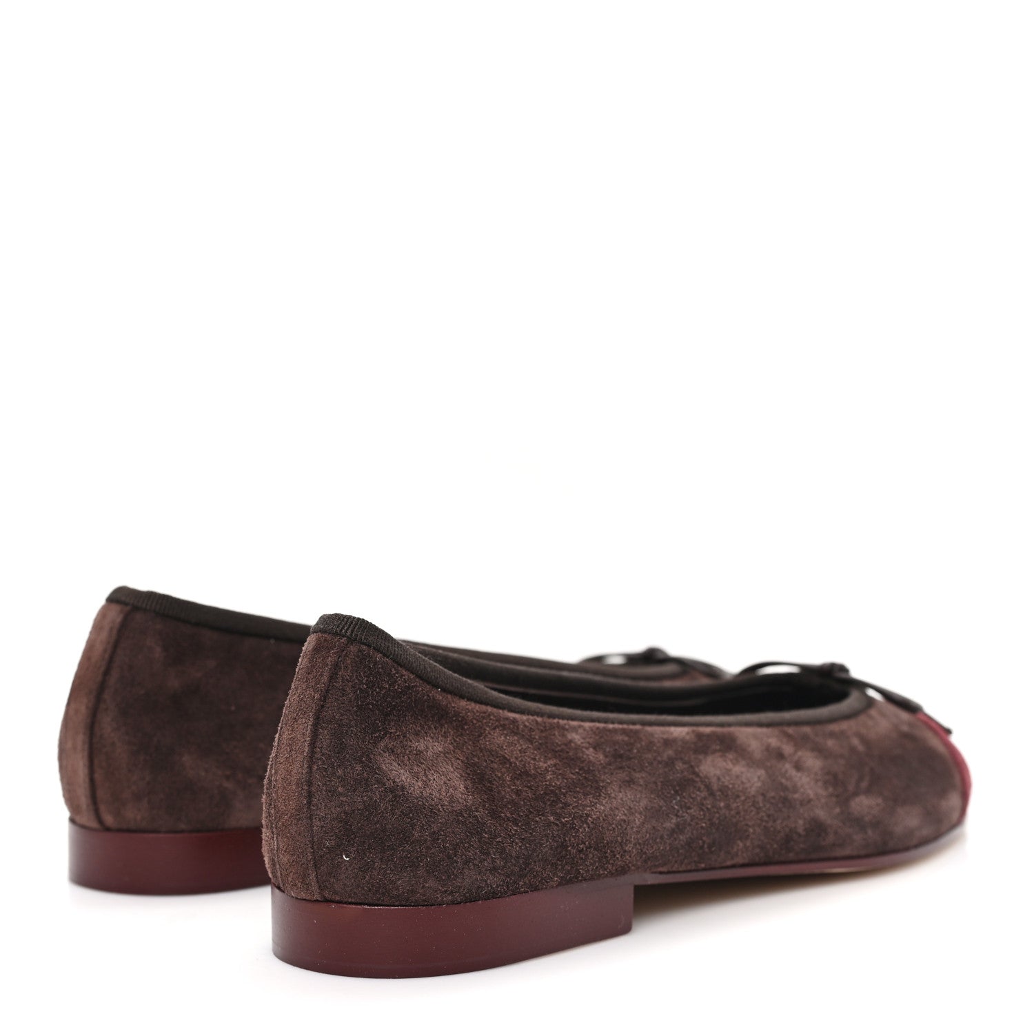 Chanel Suede Calfskin Cap Toe CC Ballerina Flats 38.5 Dark Brown Burgundy 4 of 9