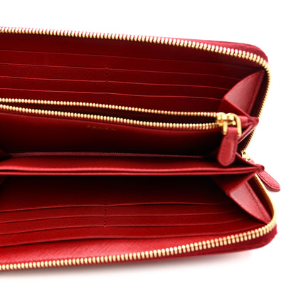 Prada Saffiano Metal Zip Around Wallet Fuoco 5 of 11