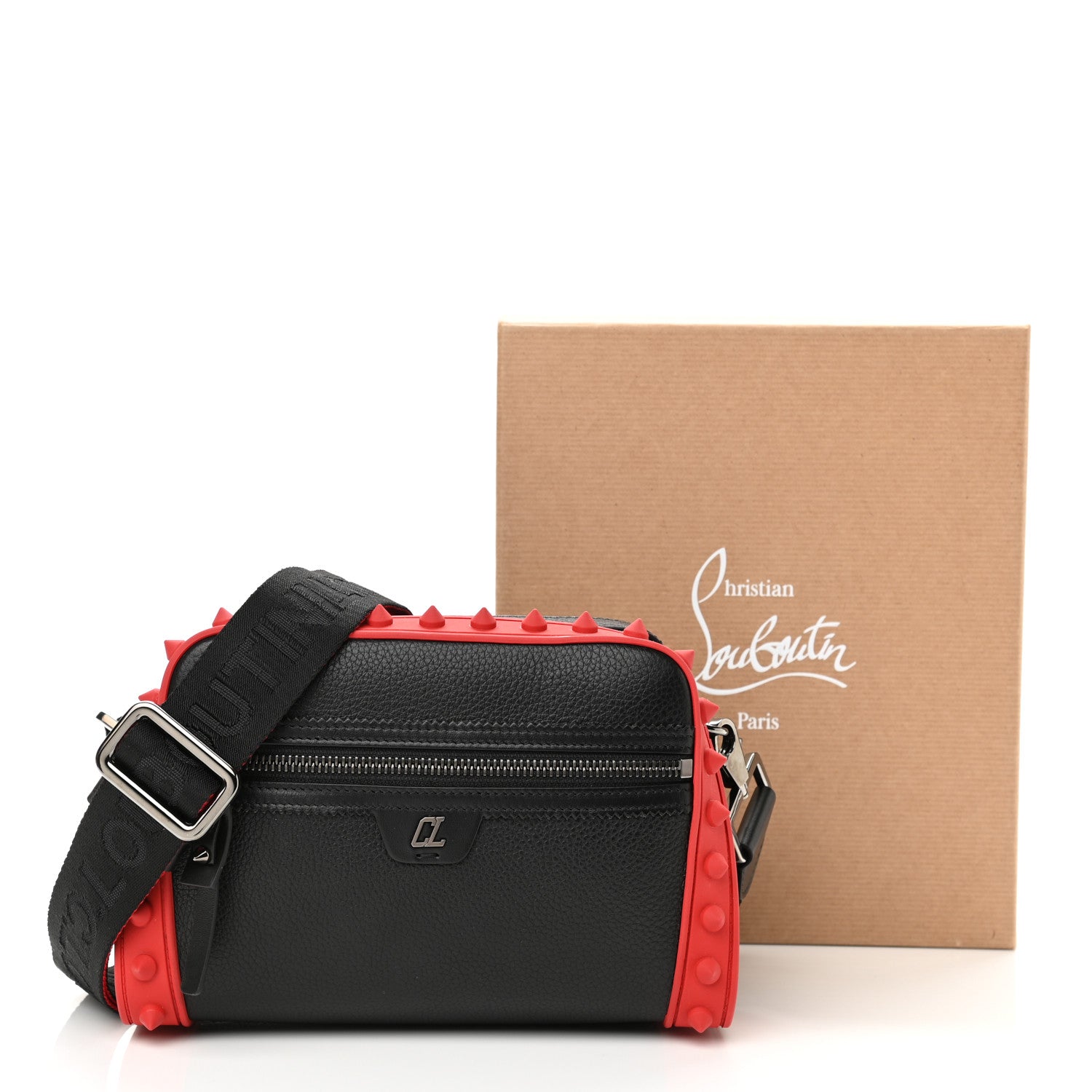Christian Louboutin Empire Calfskin Gomme Spikes Loubitown Crossbody Loubi Black 12 of 12