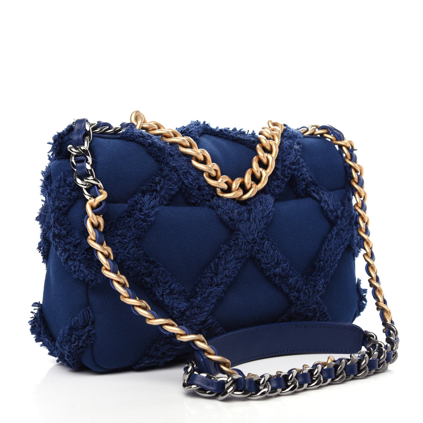 Cotton Canvas Quilted Medium Chanel 19 Flap Navy Blue