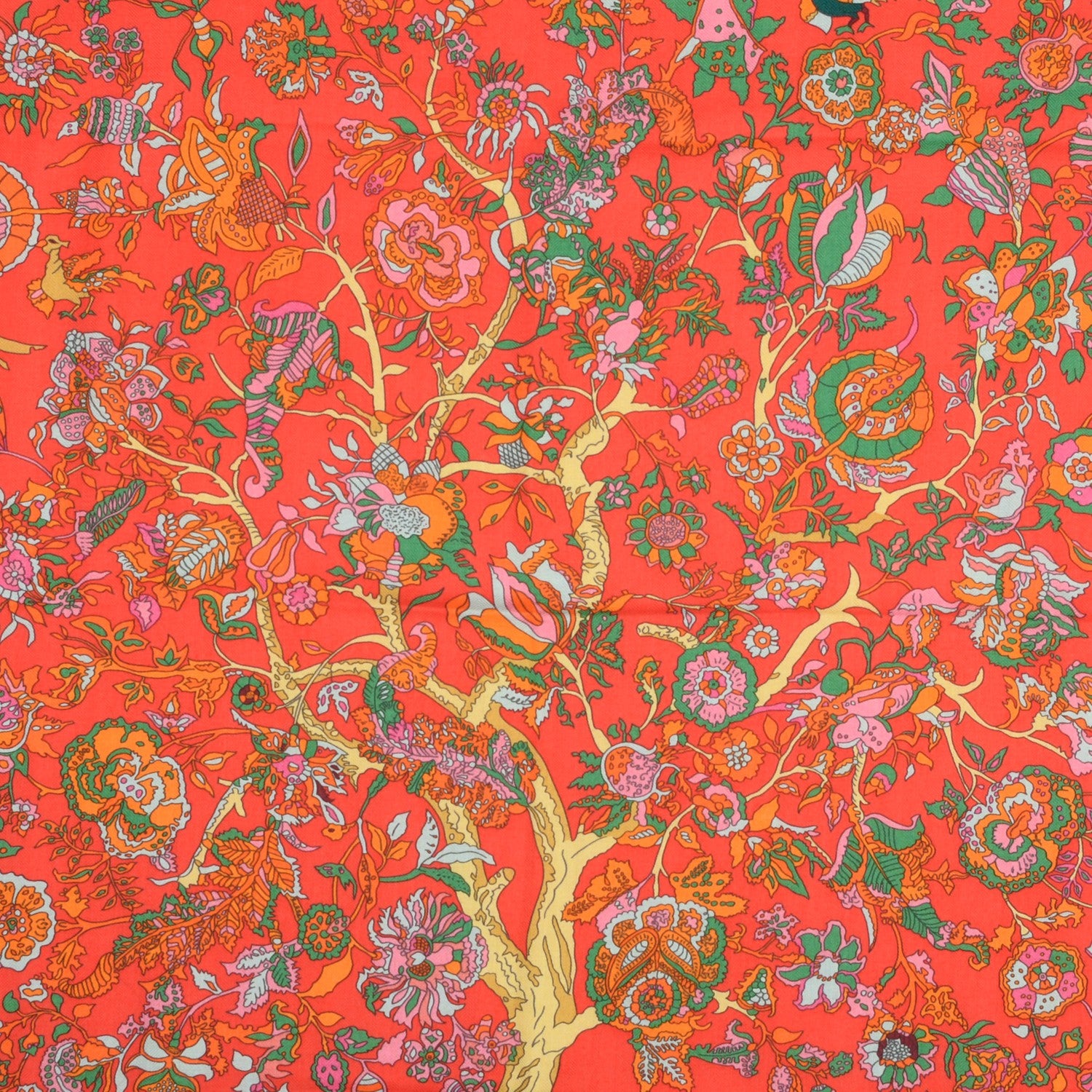 Hermes Silk Cashmere Fantaisies Indiennes Scarf 90 Rouge Rose Vif Vert 1 of 7