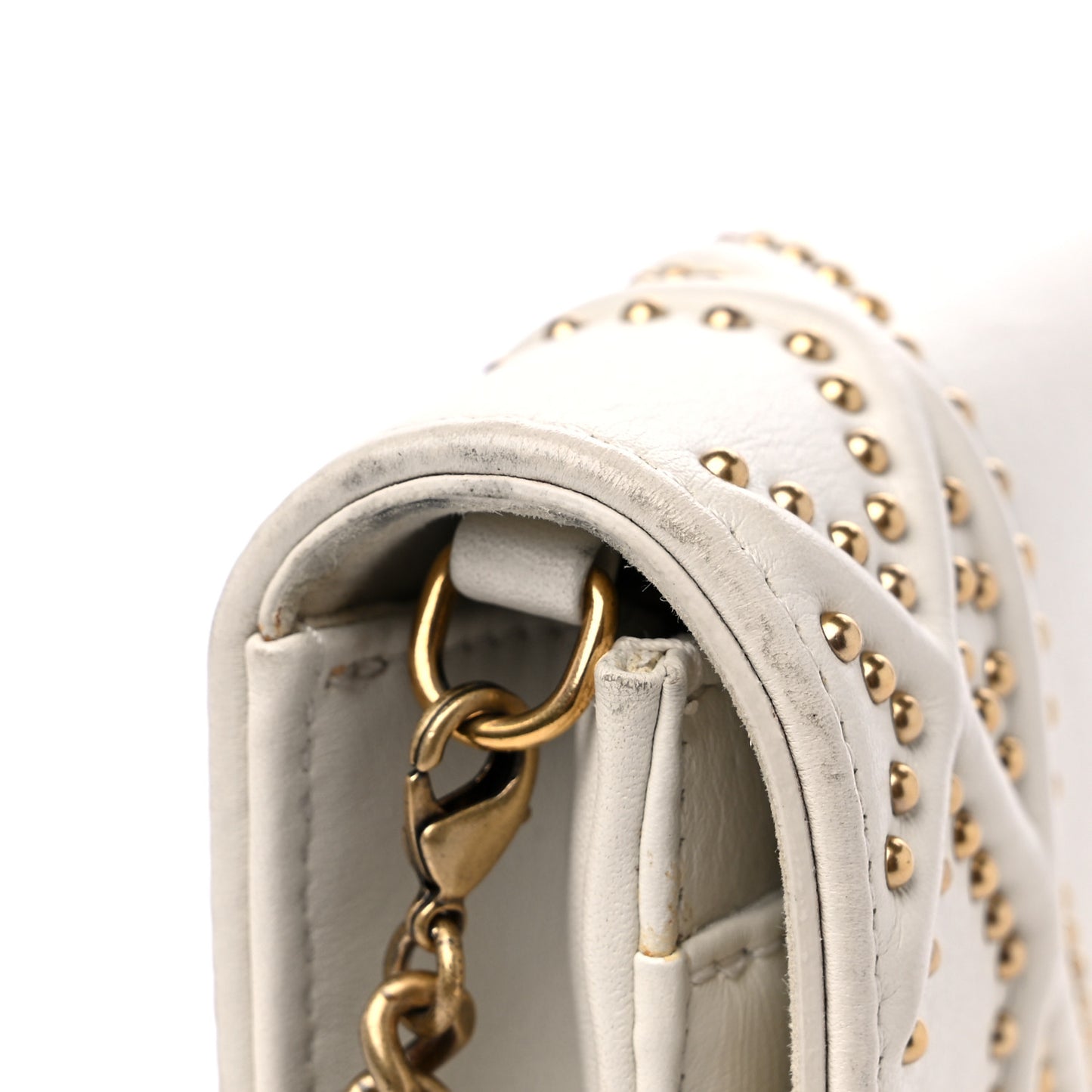 Lambskin Studded Diorama Wallet on Chain Pouch Off White
