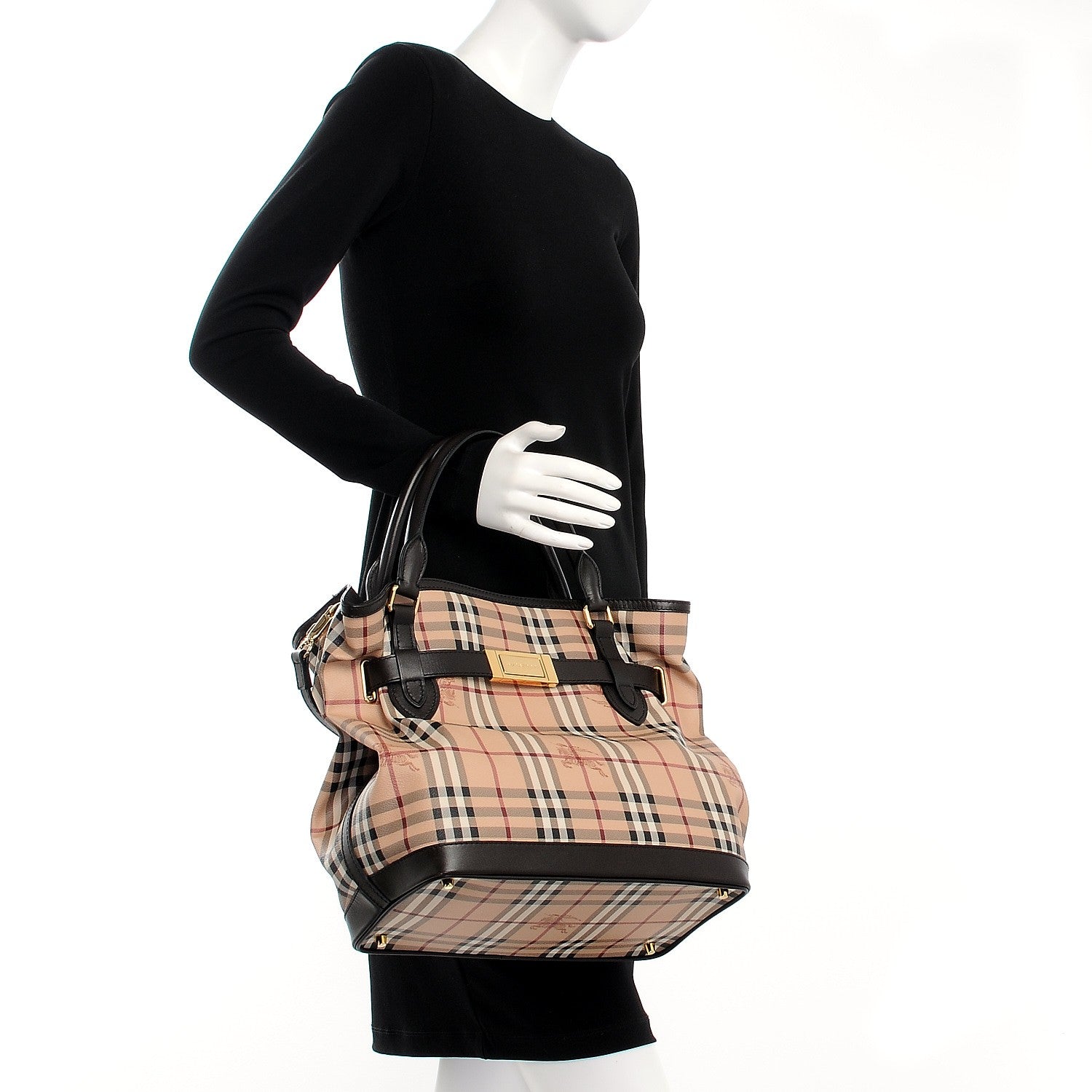 Burberry Haymarket Check Medium Golderton Tote Chocolate 3 of 12