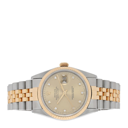 Rolex Stainless Steel 18K Yellow Gold Diamond 36mm Oyster Perpetual Datejust Watch Champagne 16233 2 of 4