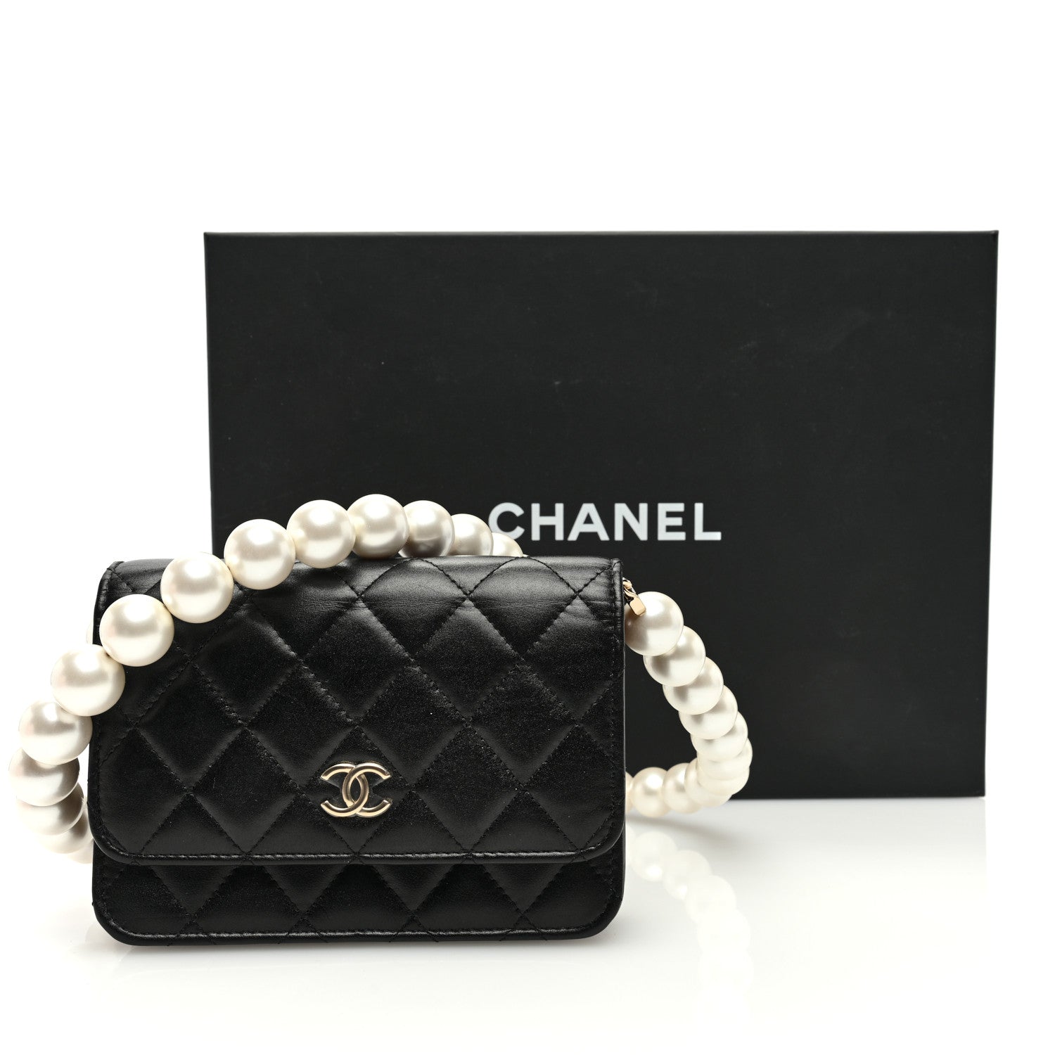 Chanel Calfskin Quilted Mini Maxi Pearls Wallet On Chain WOC Black 11 of 11
