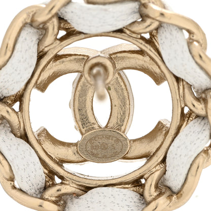 Chanel Crystal Lambskin Chain Around CC Earrings Light Gold White 4 of 4