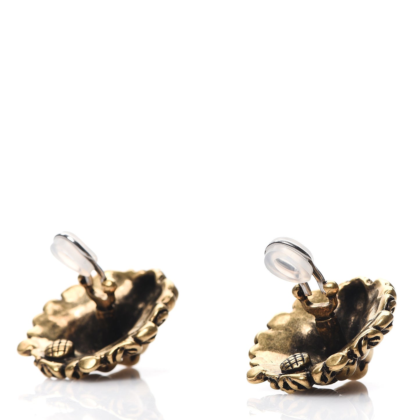 Metal Crystal Lion Clip On Earrings Aged Gold