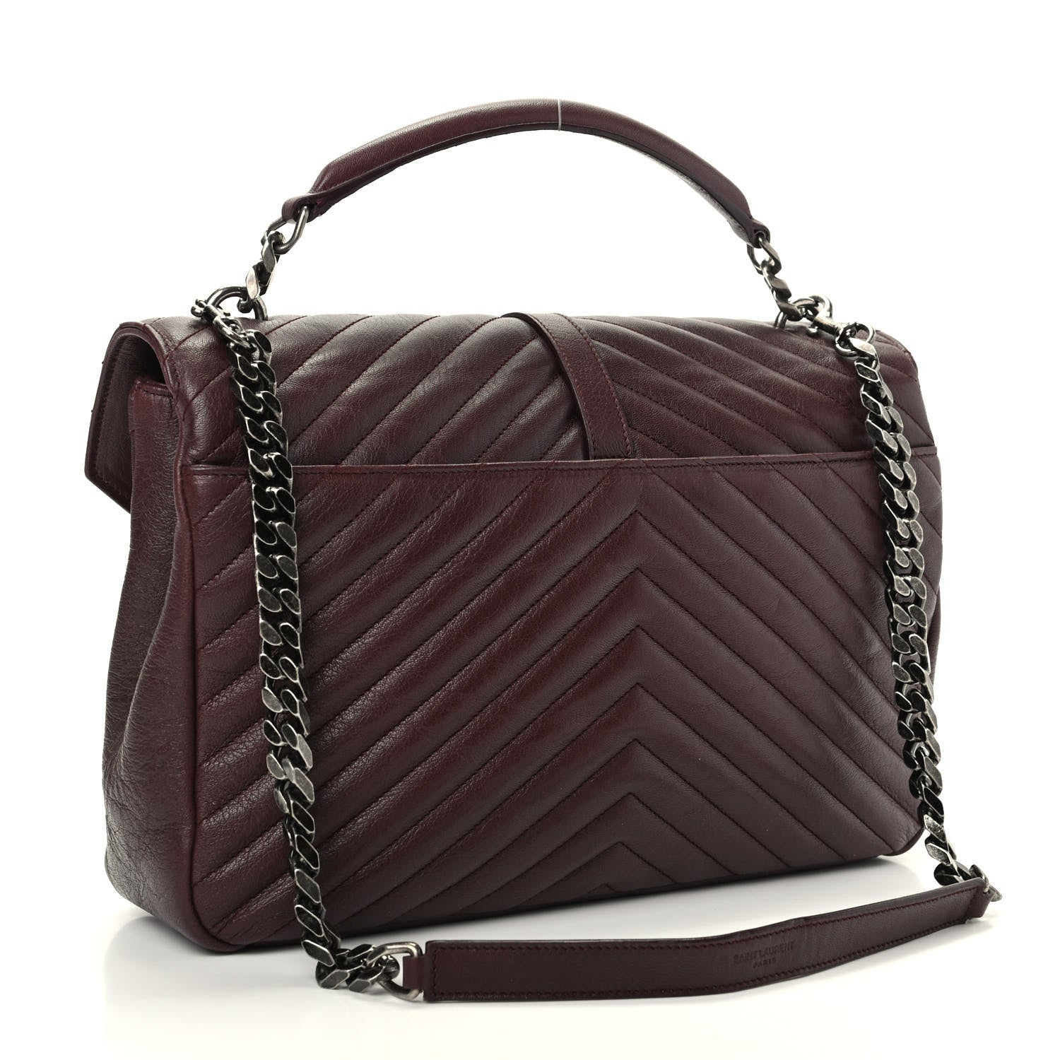 Saint Laurent Sheepskin Matelasse Chevron Monogram Large College Satchel Bordeaux 3 of 9