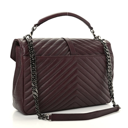 Saint Laurent Sheepskin Matelasse Chevron Monogram Large College Satchel Bordeaux 3 of 9