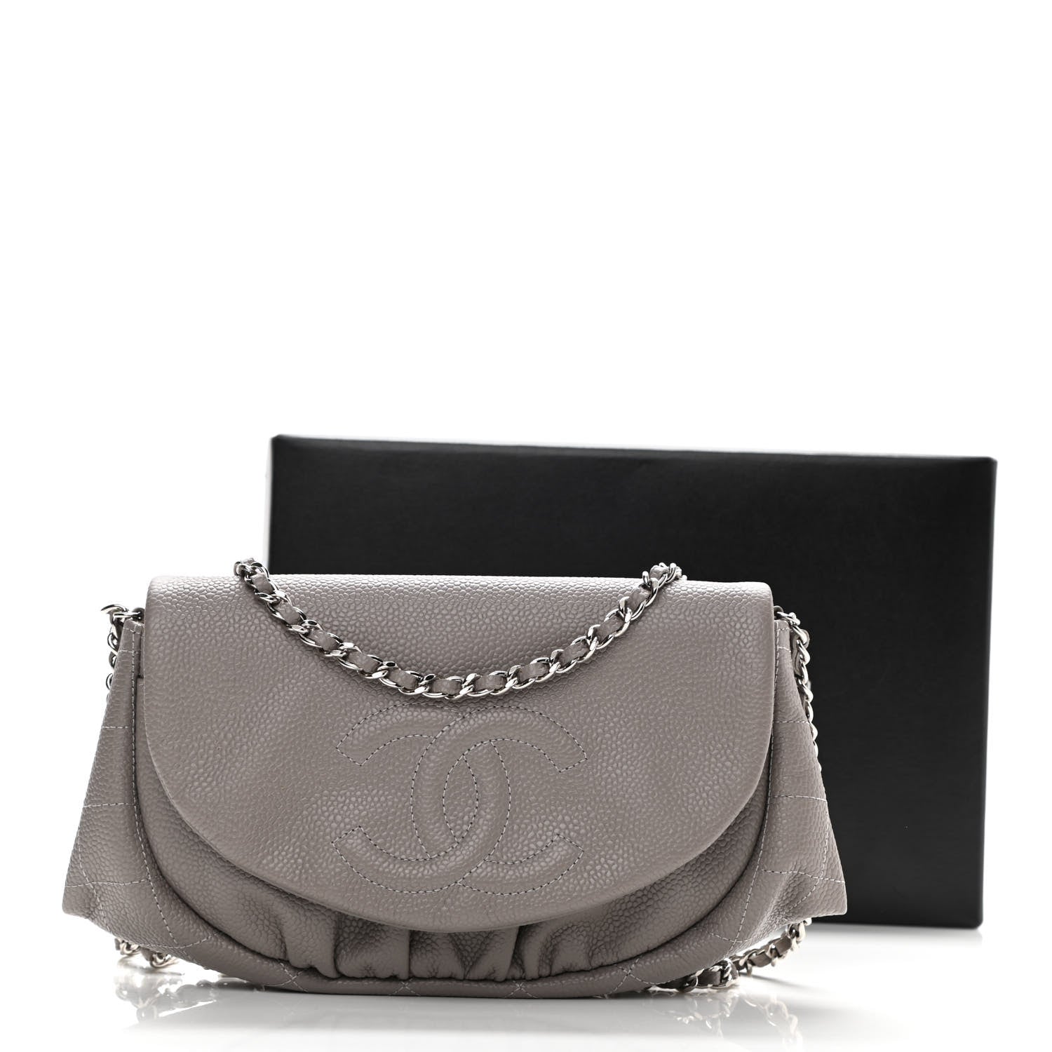 Chanel Caviar Half Moon Wallet On Chain WOC Light Grey 11 of 11