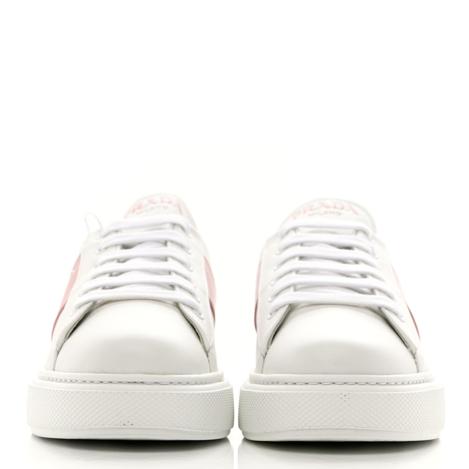 Prada Vitello Soft Logo 45mm Platform Sneakers 38.5 White Pink 2 of 9