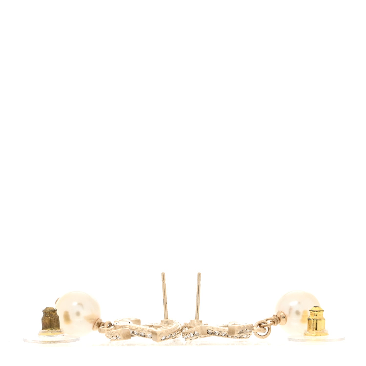 Chanel Crystal Timeless CC Pearl Drop Earrings Light Gold 3 of 5