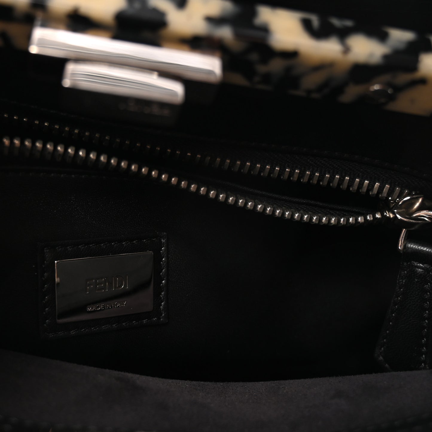 Vitello Dolce Shiny Nappa Plexglass Granite Medium Peekaboo Iconic Satchel Black