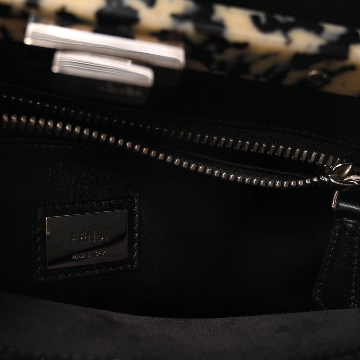Fendi Vitello Dolce Shiny Nappa Plexglass Granite Medium Peekaboo Iconic Satchel Black 6 of 10