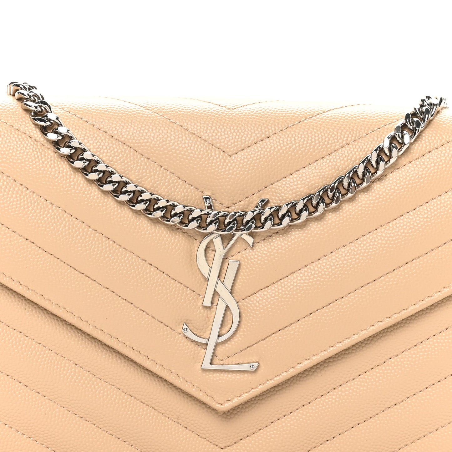 Grain De Poudre Matelasse Chevron Monogram Chain Wallet Nude Powder