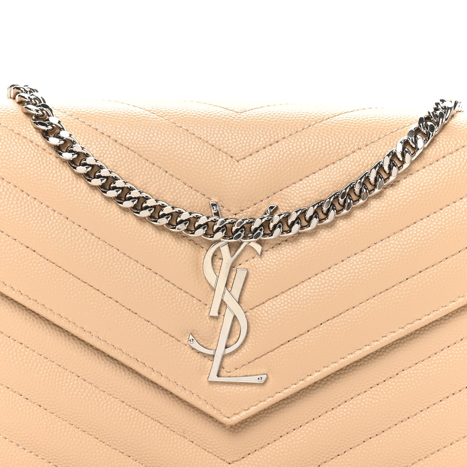 Saint Laurent Grain De Poudre Matelasse Chevron Monogram Chain Wallet Nude Powder 6 of 9