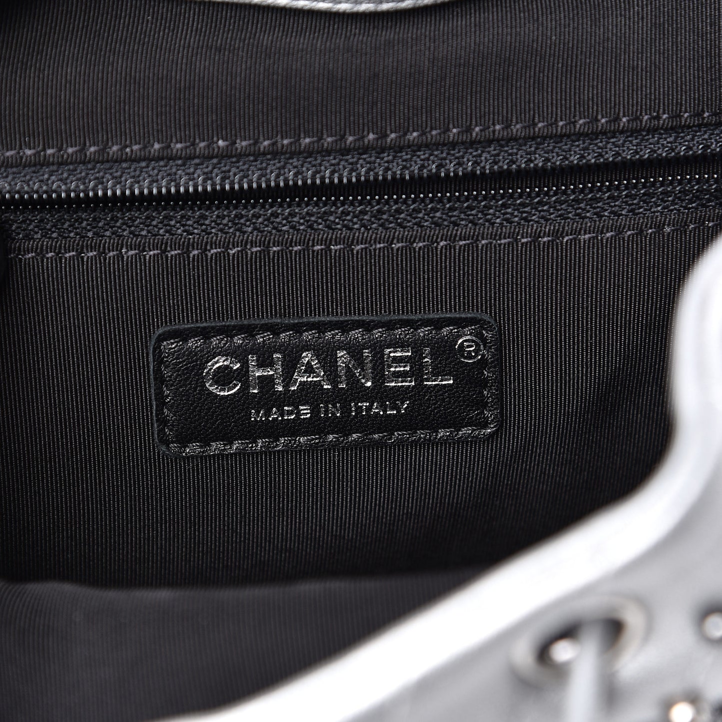 Metallic Lambskin Chevron Quilted Studded Stud Wars Backpack Silver