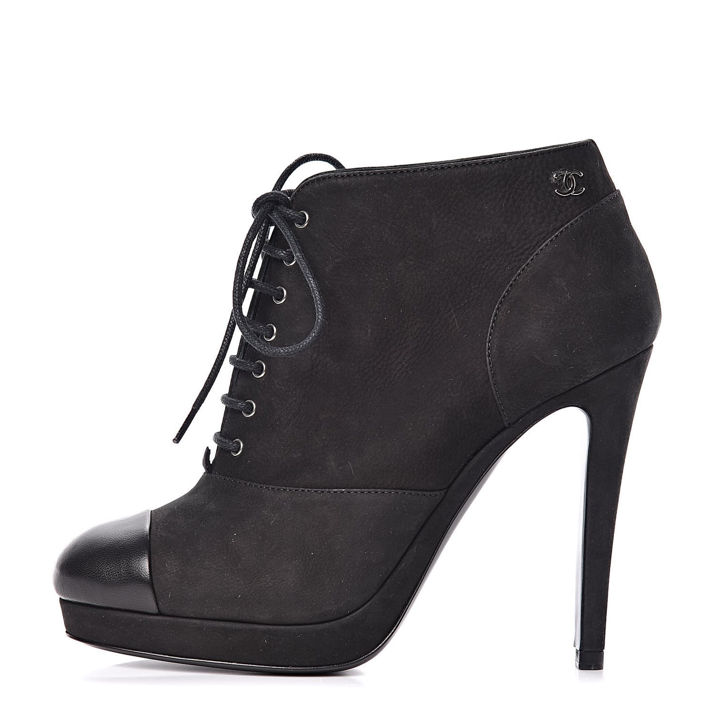Suede Calfskin Lace Up Short Boots 35.5 Black