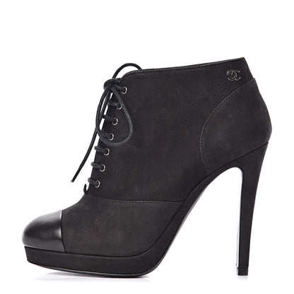 Chanel Suede Calfskin Lace Up Short Boots 35.5 Black 1 of 8