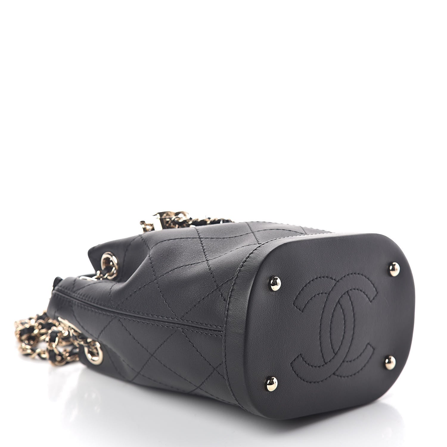 Chanel Calfskin Stitched Mini Drawstring CC Bag Black 4 of 11