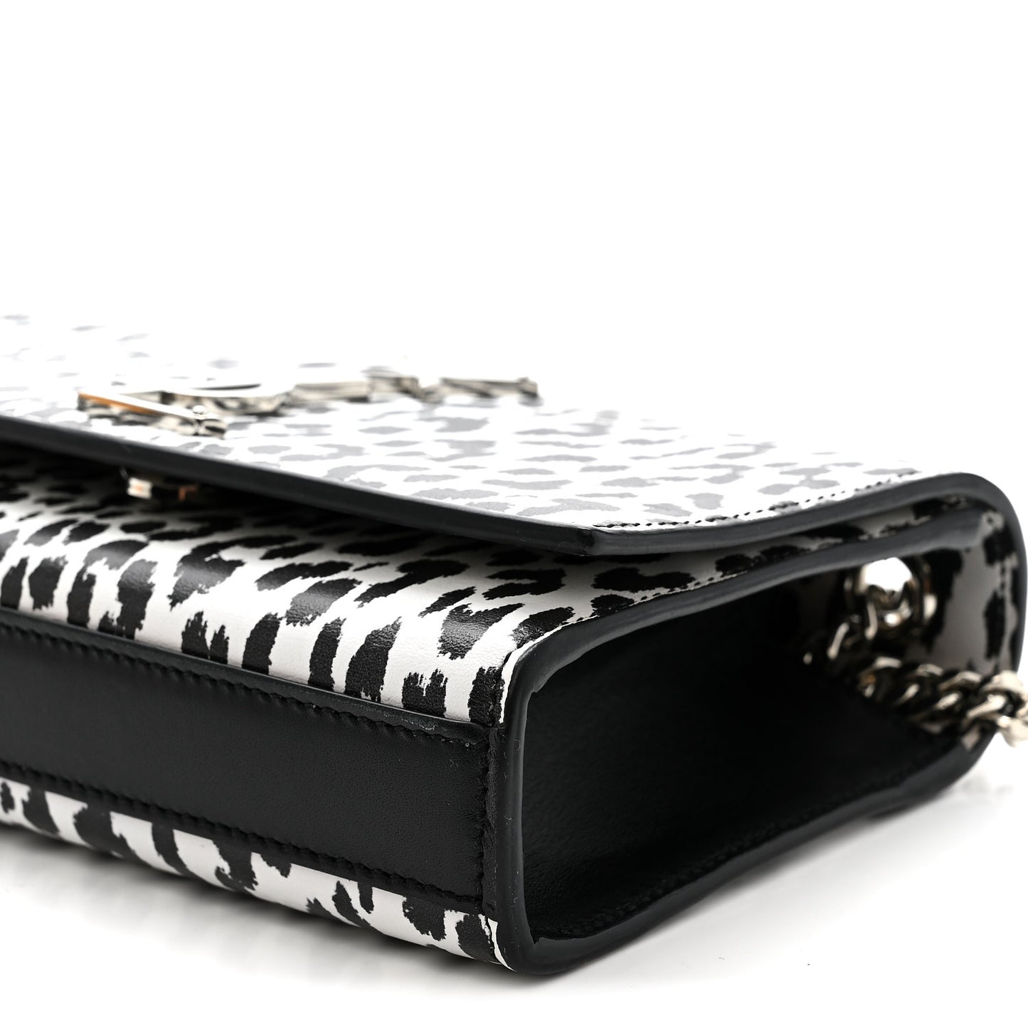 Calfskin Leopard Small Monogram Kate Satchel White Black