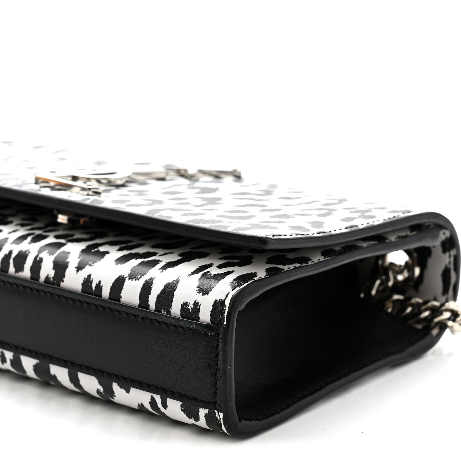 Saint Laurent Calfskin Leopard Small Monogram Kate Satchel White Black 9 of 12
