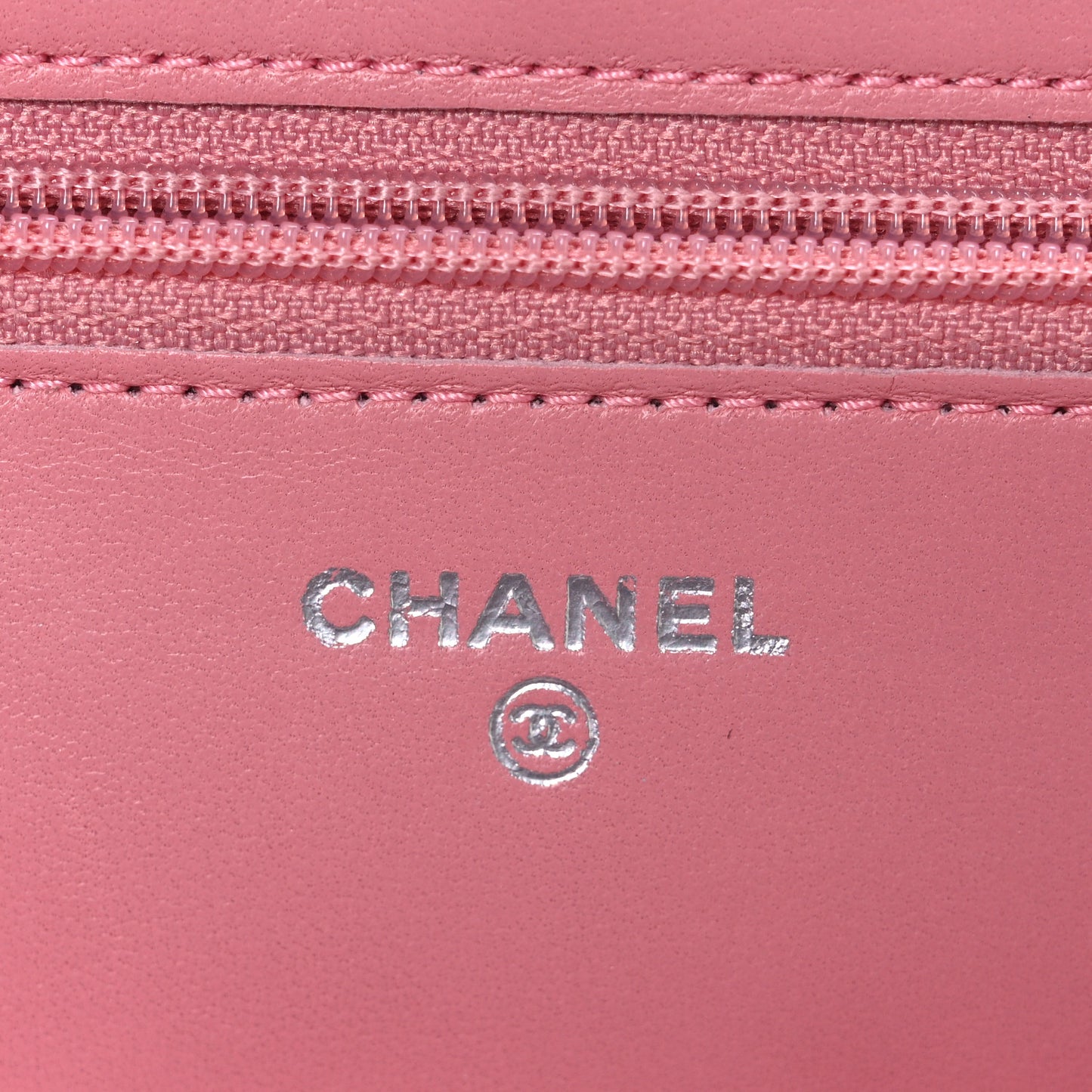 Lambskin Camellia Embossed Wallet on Chain WOC Pink