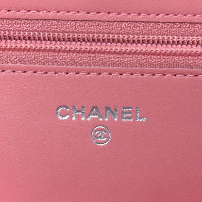 Chanel Lambskin Camellia Embossed Wallet on Chain WOC Pink 6 of 13