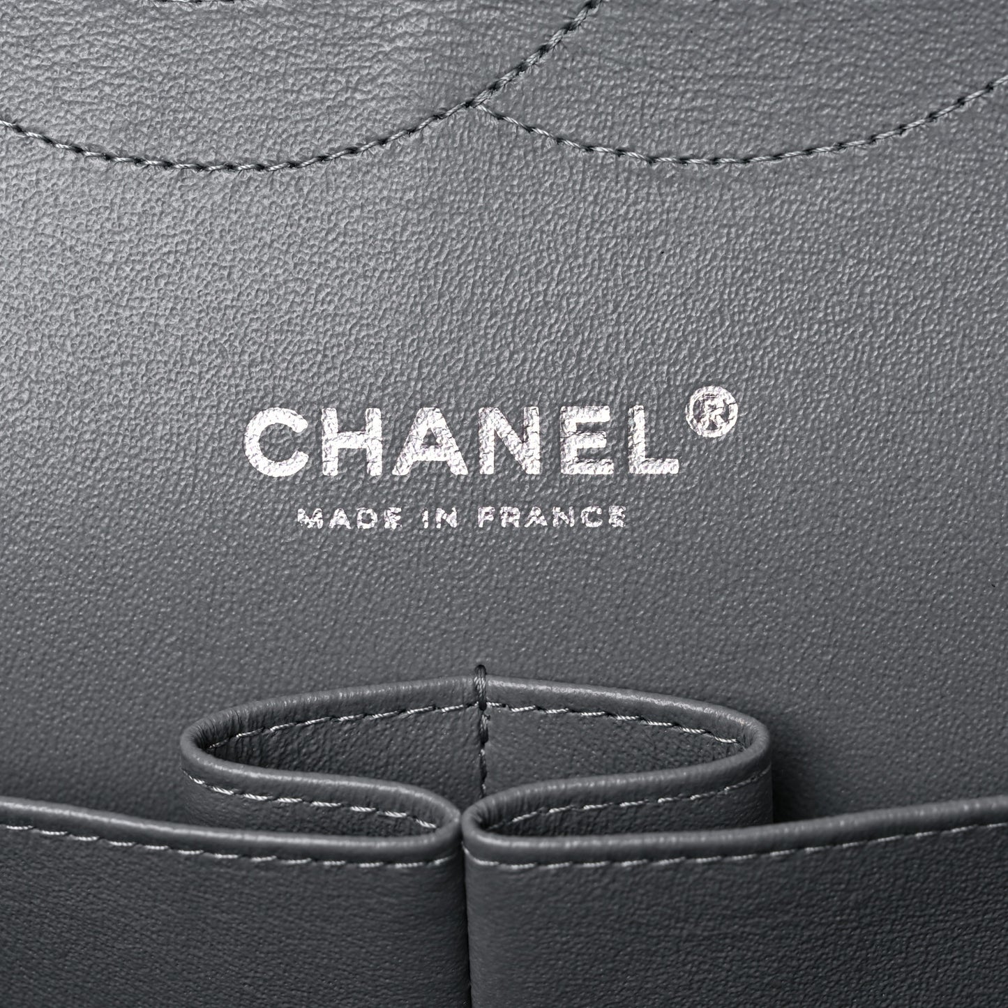 Caviar Quilted Jumbo Double Flap Grey