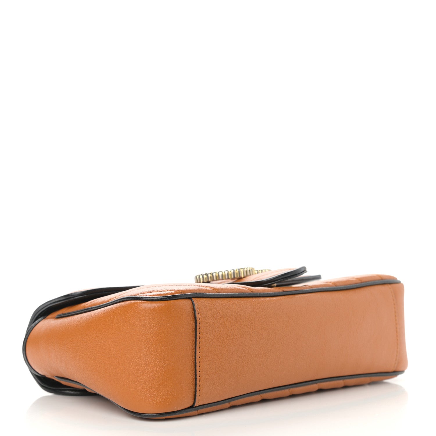Gucci Vintage Effect Calfskin Matelasse Diagonal Small Torchon GG Marmont Shoulder Bag Cognac Black 4 of 10