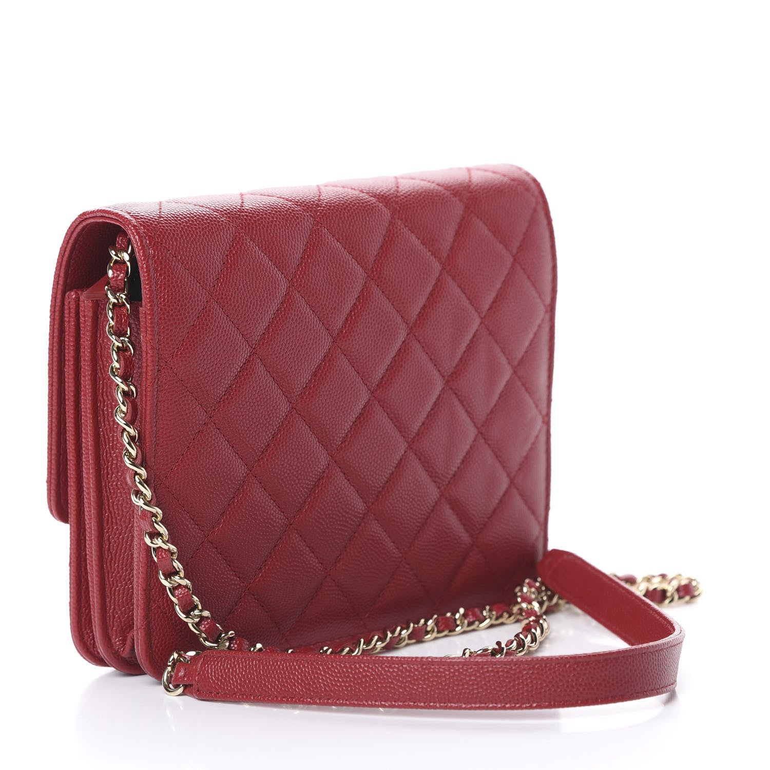 Chanel Caviar Quilted Square Wallet On Chain WOC Dark Red 2 of 11