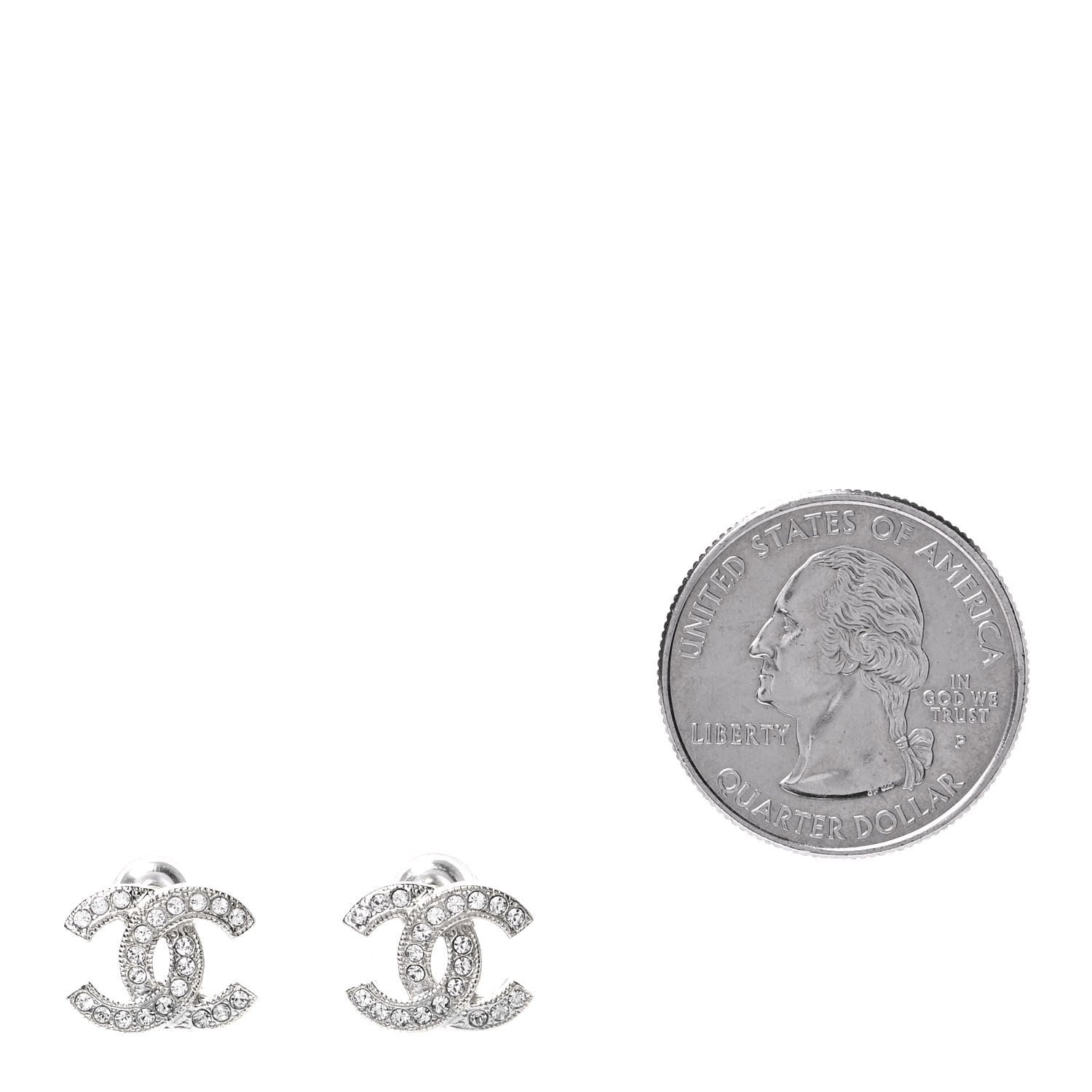 Chanel Crystal Mini Timeless CC Earrings Silver 2 of 4