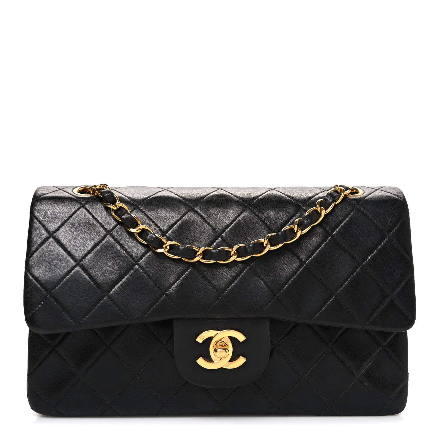 Lambskin Quilted Small Double Flap Black